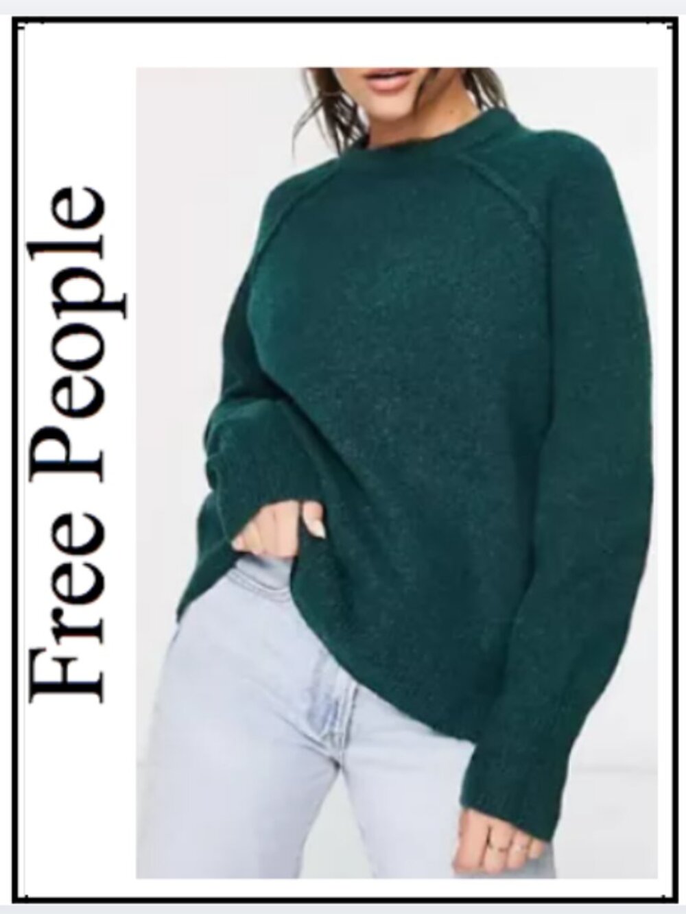 Free People Teal Mock Neck Boucle Knit Sweater Raglan